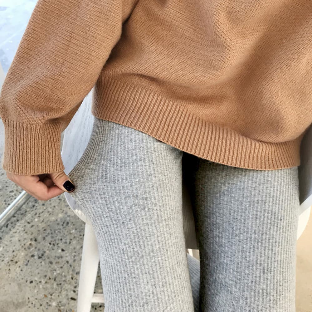ネイビーコーデ リブ編み美脚レギンスパンツ レディース伸縮パンツ