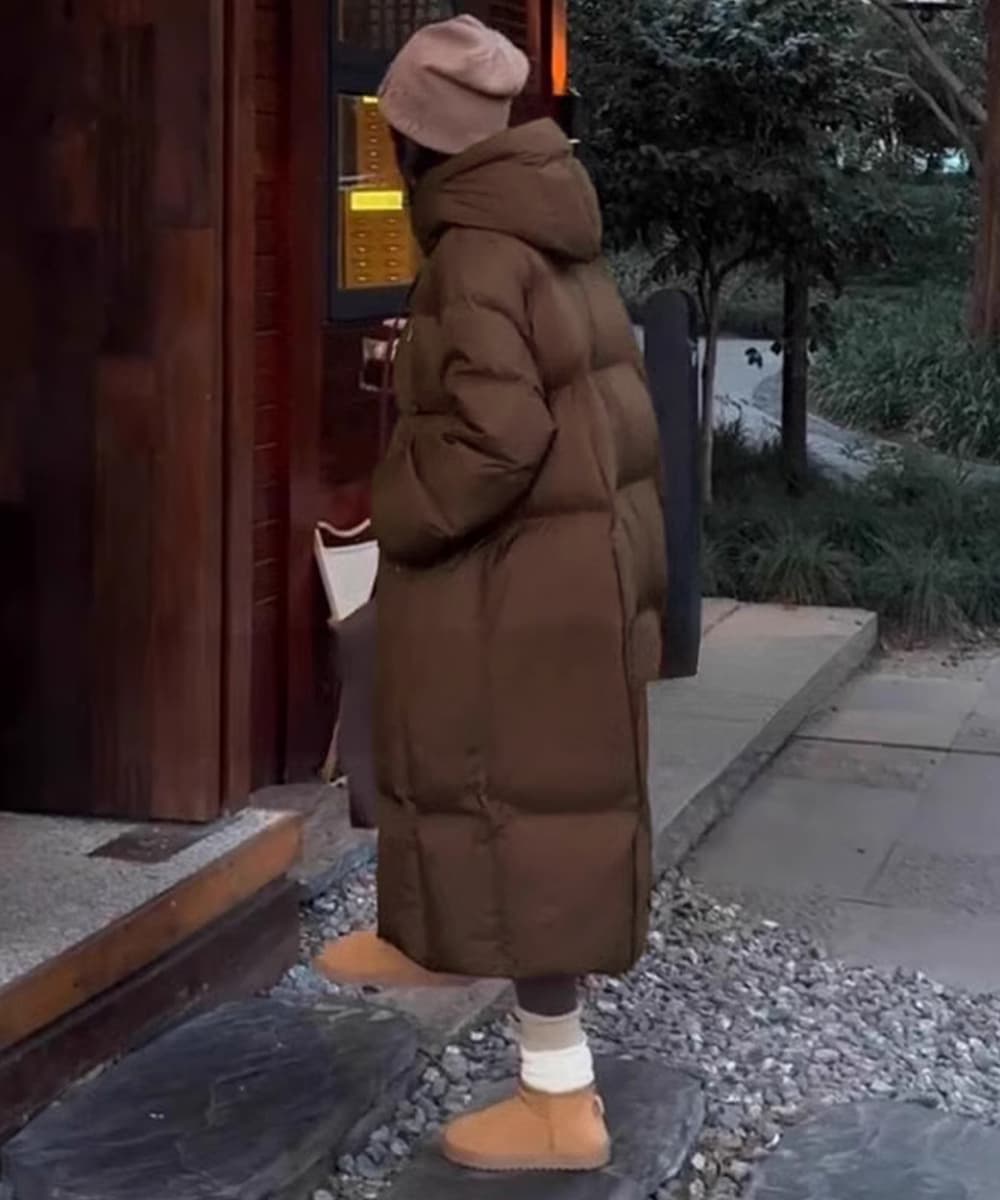 ネイビーコーデ フード付き中綿ロングコート レディース 冬アウター