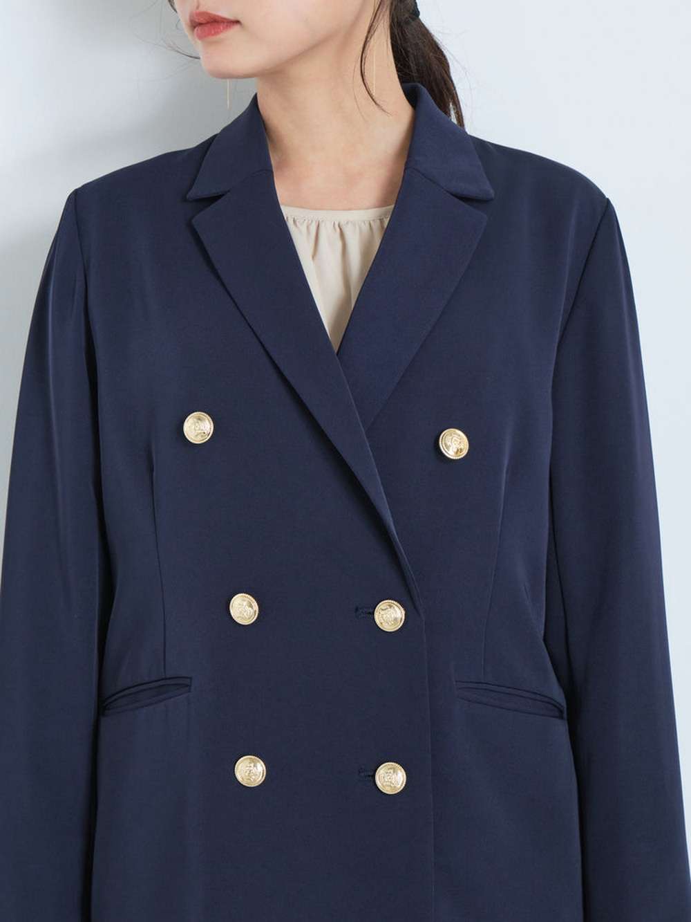 ネイビーコーデ クラシカルダブルジャケット