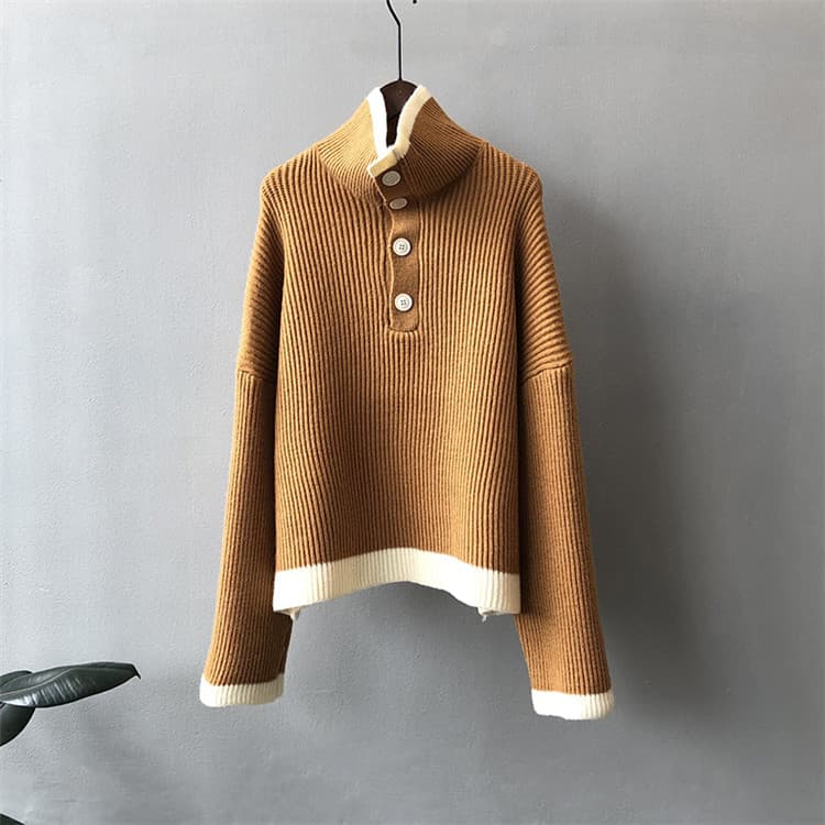 ネイビーコーデ 女性用タートルネックニットセータートップス