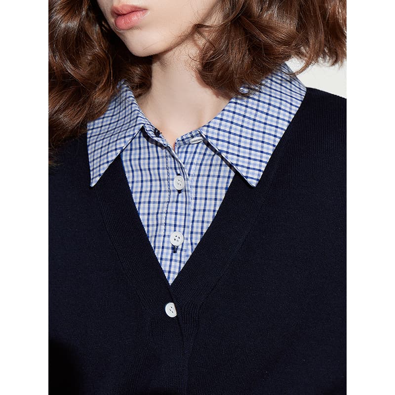 ネイビーコーデ 上品シンプル リブニット カーディガン