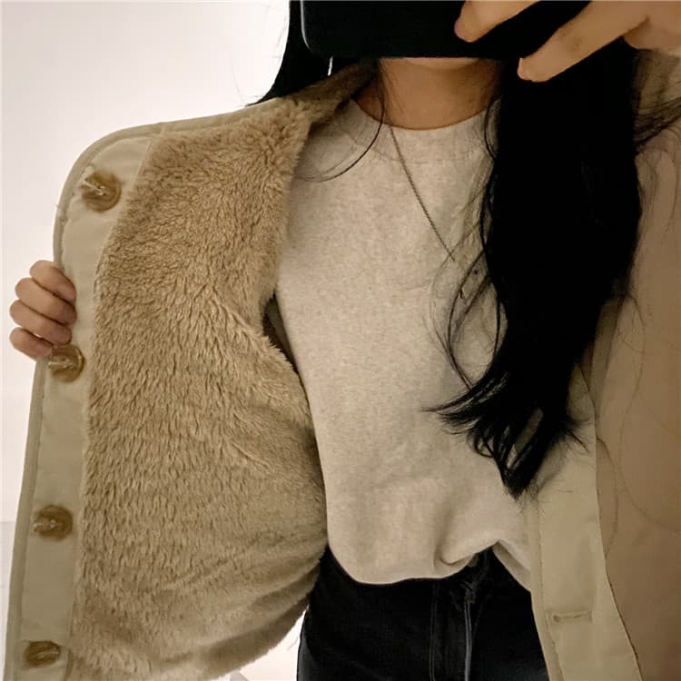 ネイビーコーデ 両面着用キルティングアウター ひし形柄ゆったりボアコート