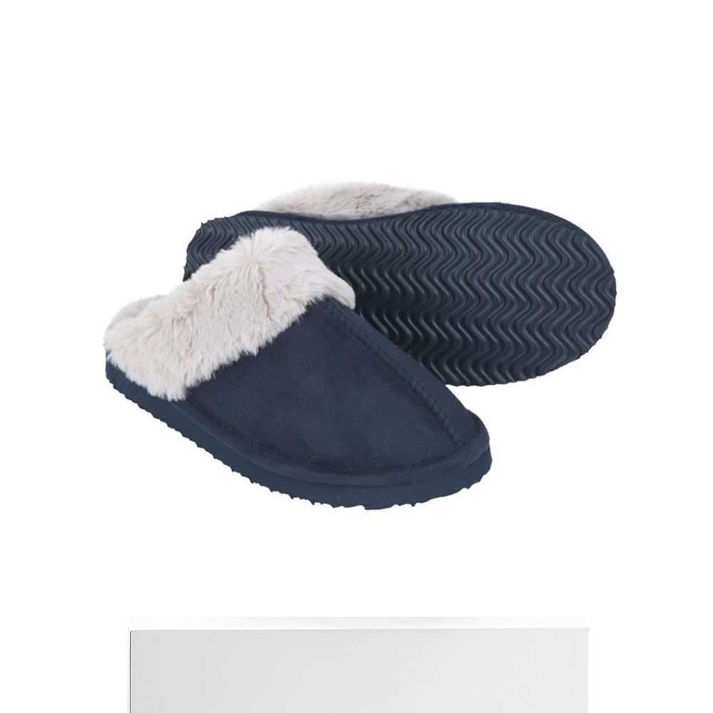 ネイビーコーデ もこもこムートン風あったかスリッパ