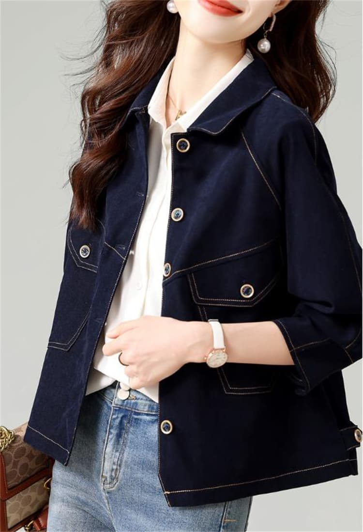 ネイビーコーデ レディース ネイビー アウター ジャケット レトロ風 ショート丈 コート