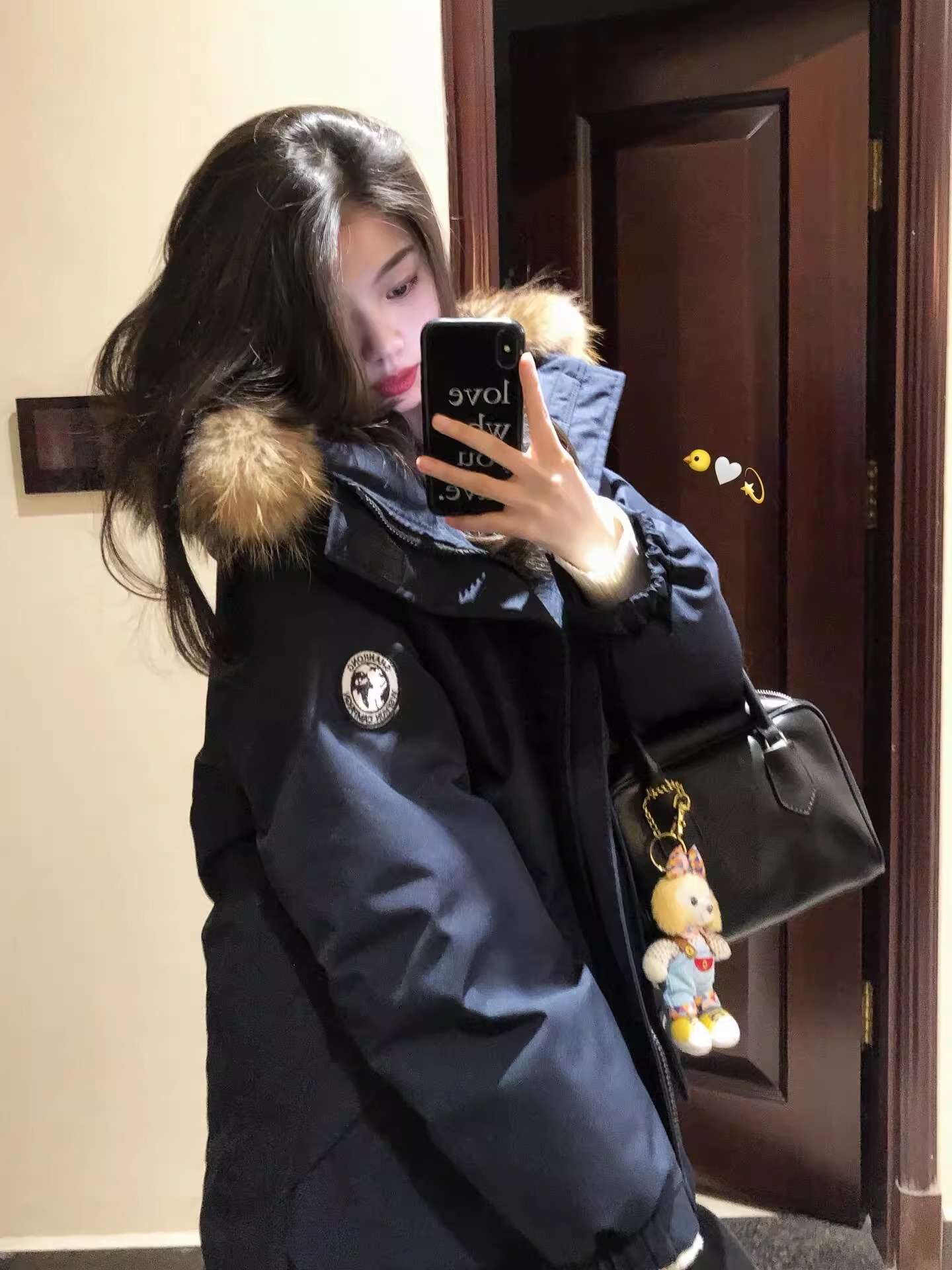 ネイビーコーデ あったか毛皮フード付きダウンコート