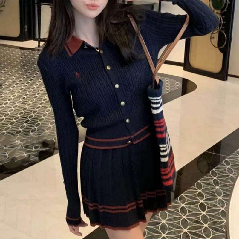 ネイビーコーデ 学生風プリーツスカート制服セット