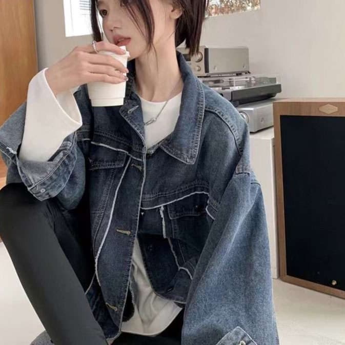 ネイビーコーデ ルーズデニムジャケット