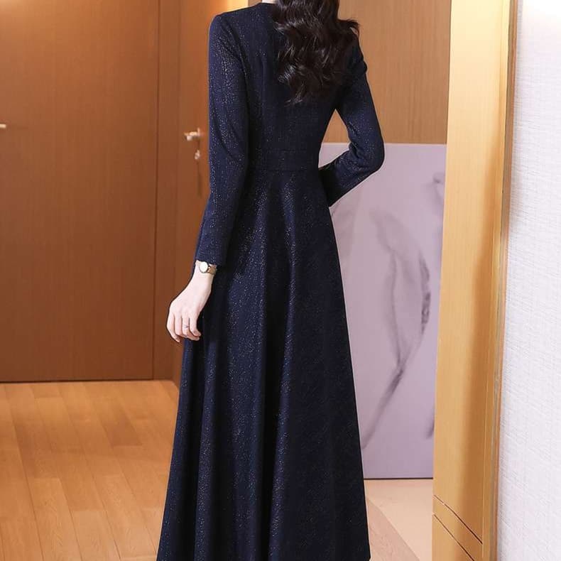 ネイビーコーデ 上品シンプル 美シルエットワンピースドレス