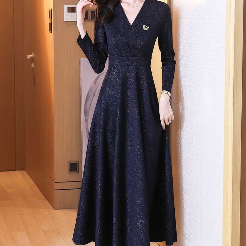 ネイビーコーデ 上品シンプル 美シルエットワンピースドレス