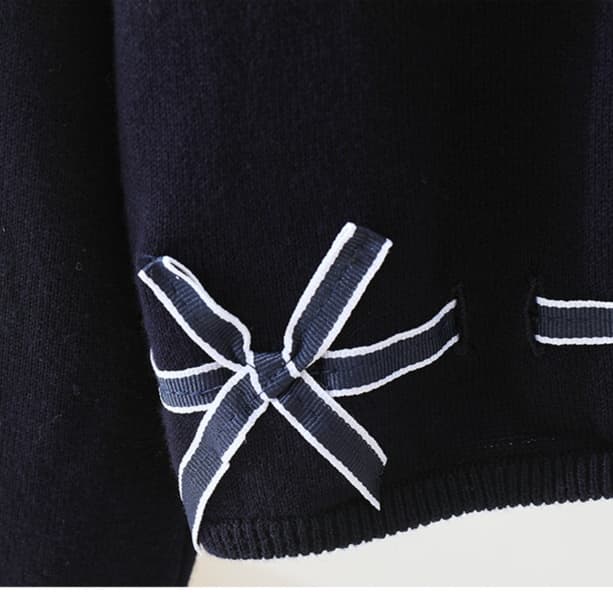 ネイビーコーデ リボン飾り付きニットカーディガン