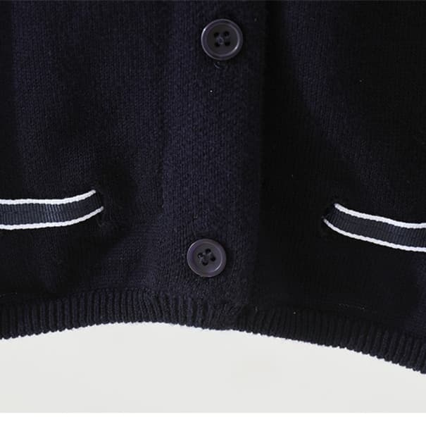 ネイビーコーデ リボン飾り付きニットカーディガン