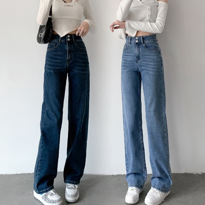 ネイビーコーデ 骨格ウェーブワイドデニムパンツ