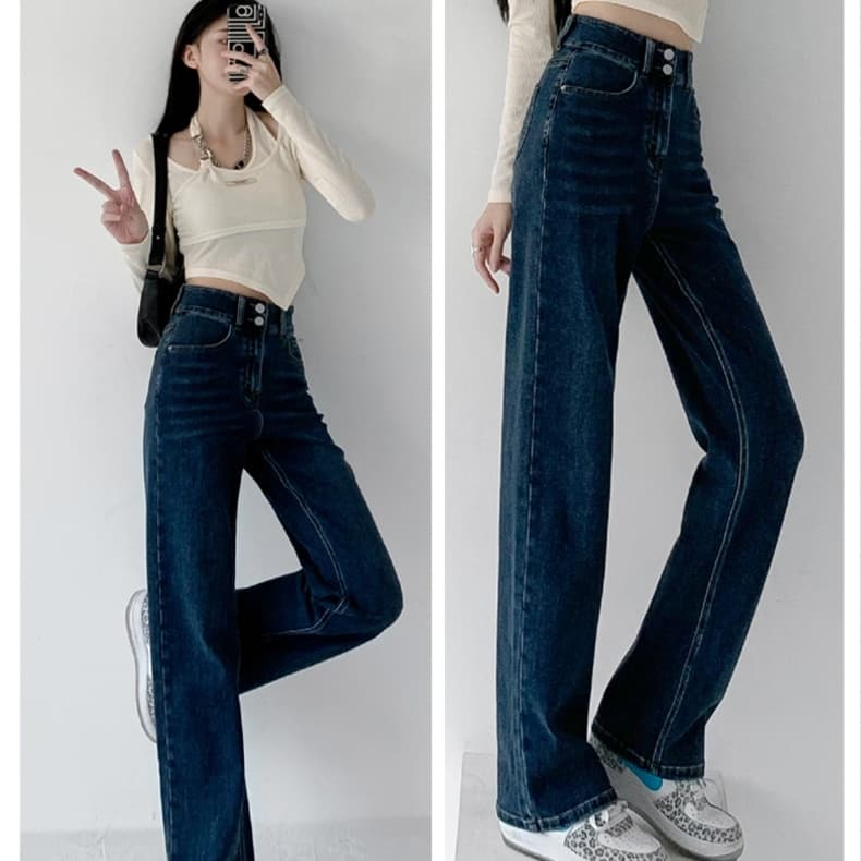 ネイビーコーデ 骨格ウェーブワイドデニムパンツ