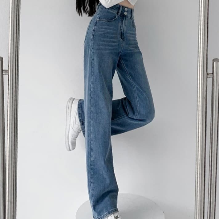 ネイビーコーデ 骨格ウェーブワイドデニムパンツ