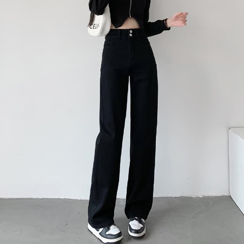 ネイビーコーデ 骨格ウェーブワイドデニムパンツ