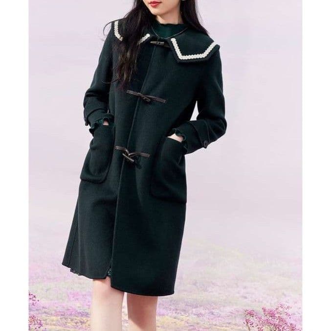 ネイビーコーデ 学生風トグルデュッフルコート