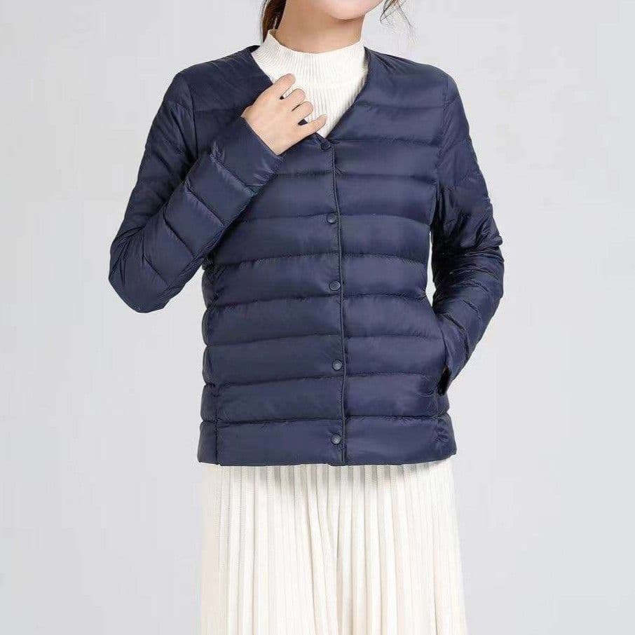 ネイビーコーデ 軽量キルティングダウンジャケット
