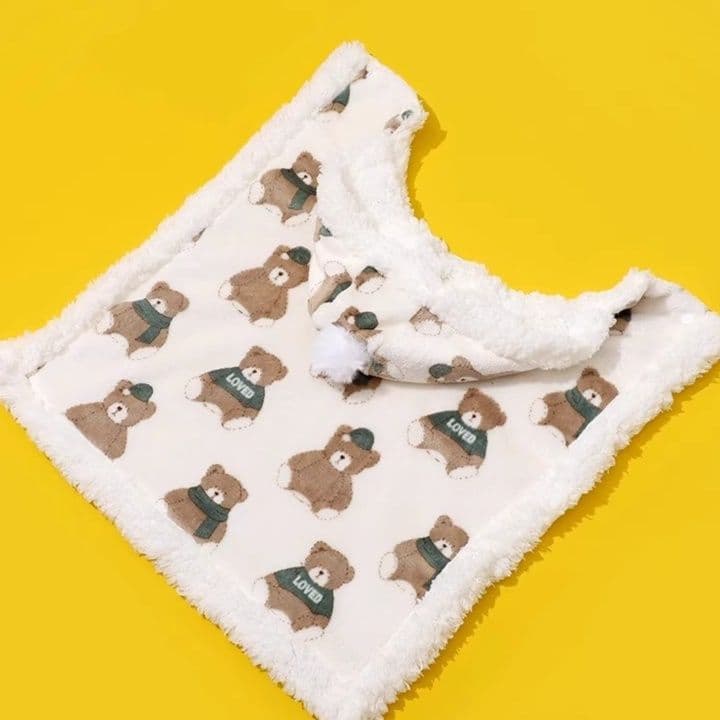 ネイビーコーデ もこもこ熊さん柄フード付き猫用パジャマ