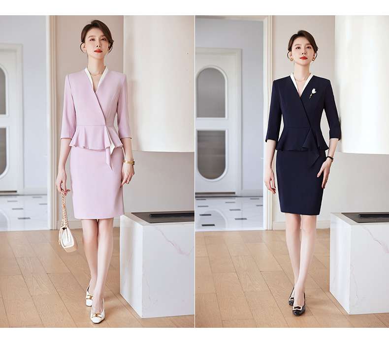 ネイビーコーデ 優美なぺプラムデザイン フォーマルセットアップ