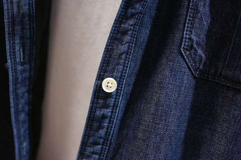 ネイビーコーデ 裏起毛デニム調オーバーシャツ