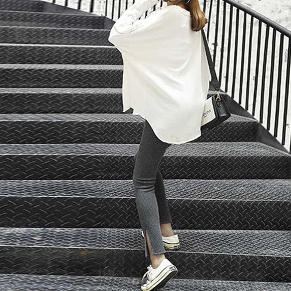 ネイビーコーデ サイドスリット リブレギンス パンツ 美脚 韓国風