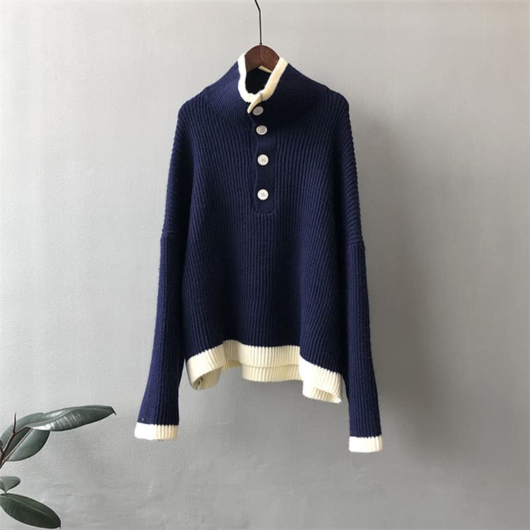 ネイビーコーデ 女性用タートルネックニットセータートップス
