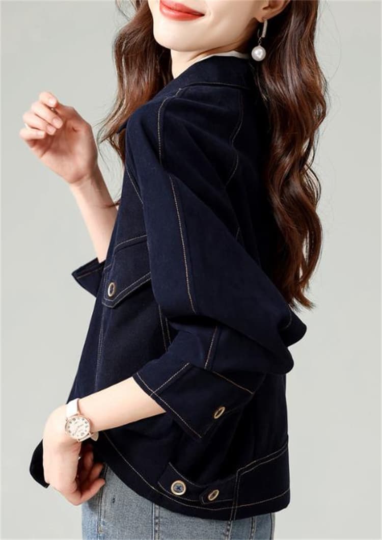 ネイビーコーデ レディース ネイビー アウター ジャケット レトロ風 ショート丈 コート