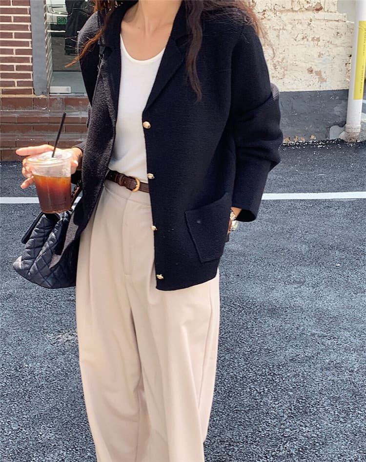 ネイビーコーデ レトロ風ニットアウター エレガントカーディガンコート