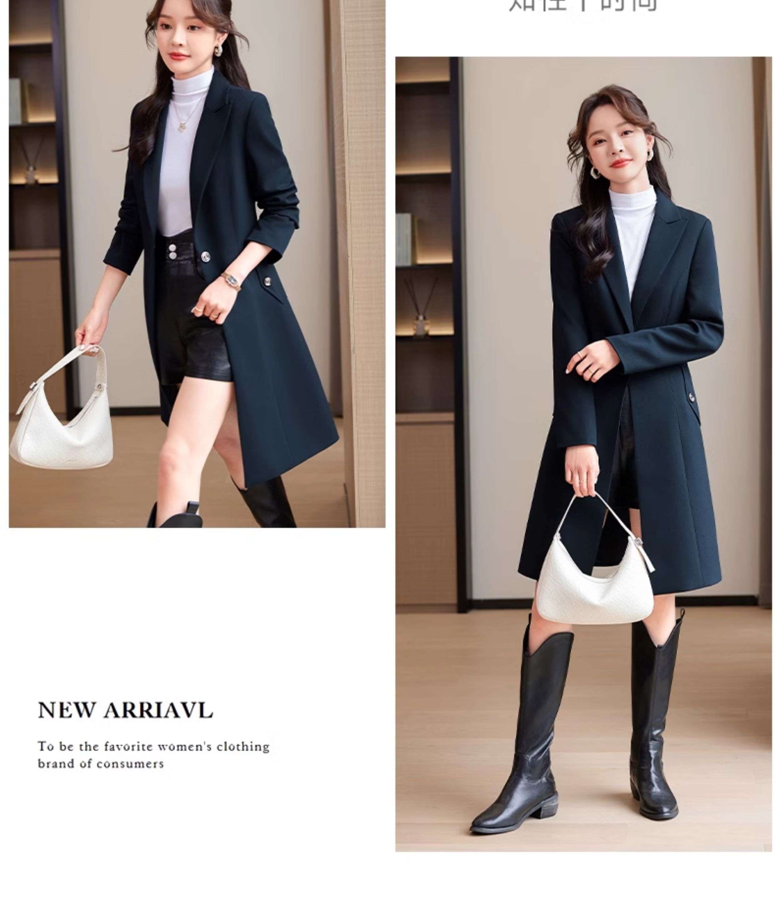 ネイビーコーデ スタイリッシュロングテーラードコート