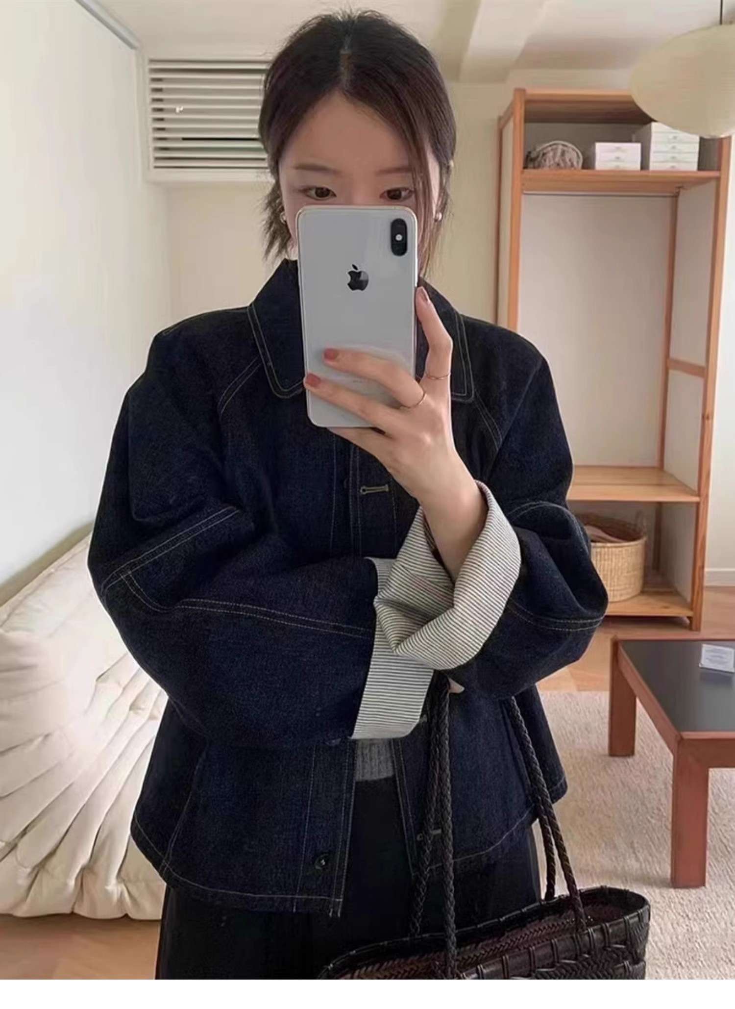 ネイビーコーデ デニムジャケット ゆったりシルエット