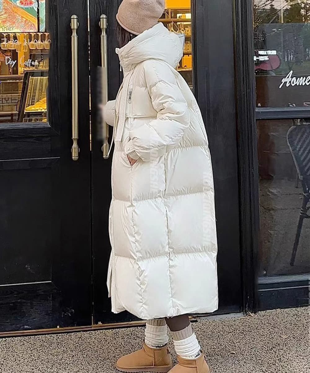 ネイビーコーデ フード付き中綿ロングコート レディース 冬アウター