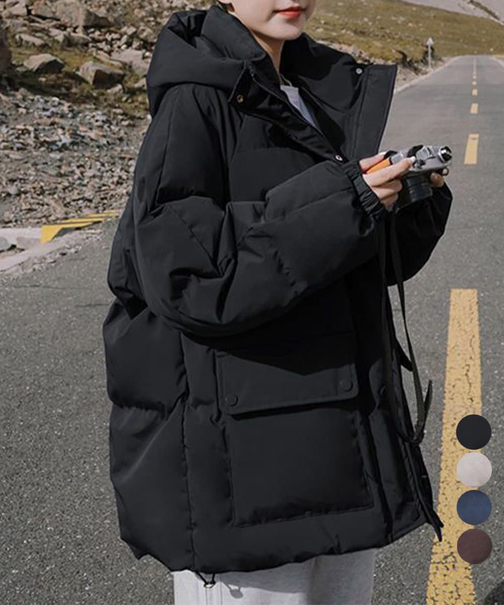 ネイビーコーデ レディース フード付き中綿アウター 防寒コート