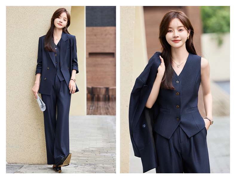 ネイビーコーデ エレガントオフィスセットアップスーツ