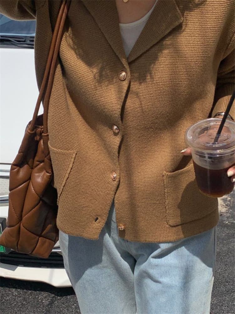 ネイビーコーデ レトロ風ニットアウター エレガントカーディガンコート