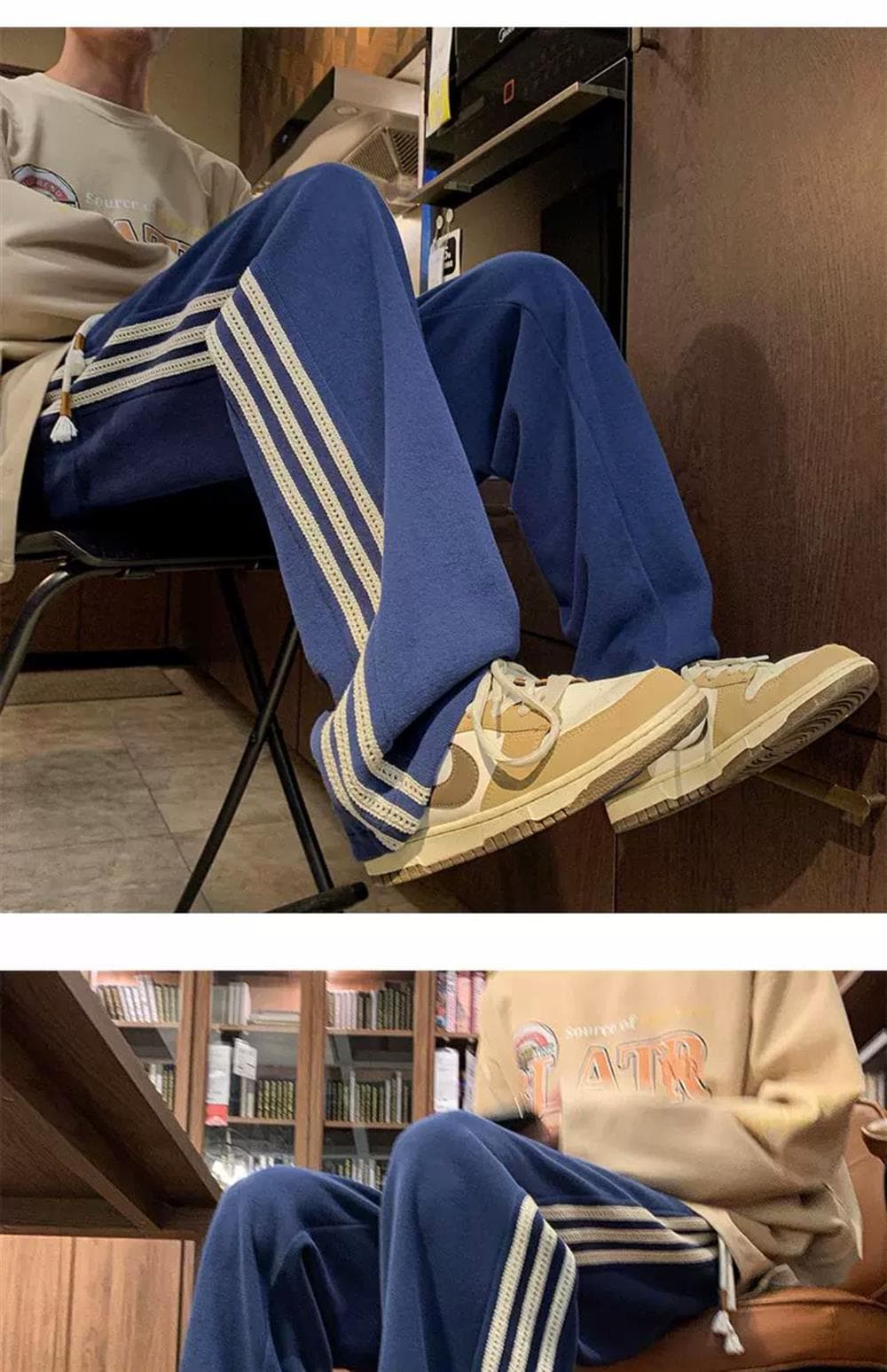 ネイビーコーデ サイドライン入り ゆったりジャージパンツ