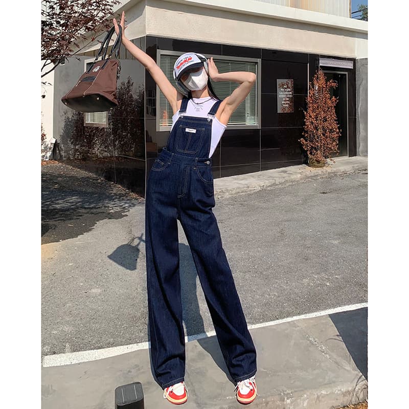 ネイビーコーデ ゆったり美脚ワイドサロペット