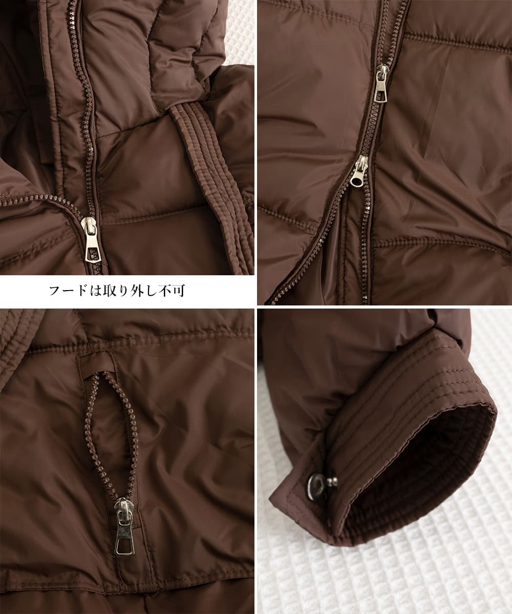 ネイビーコーデ フード付き中綿ロングコート レディース 冬アウター