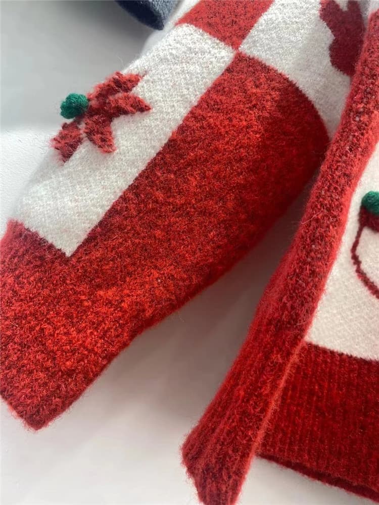 ネイビーコーデ クリスマス柄ニットセーター 長袖ゆったりトップス