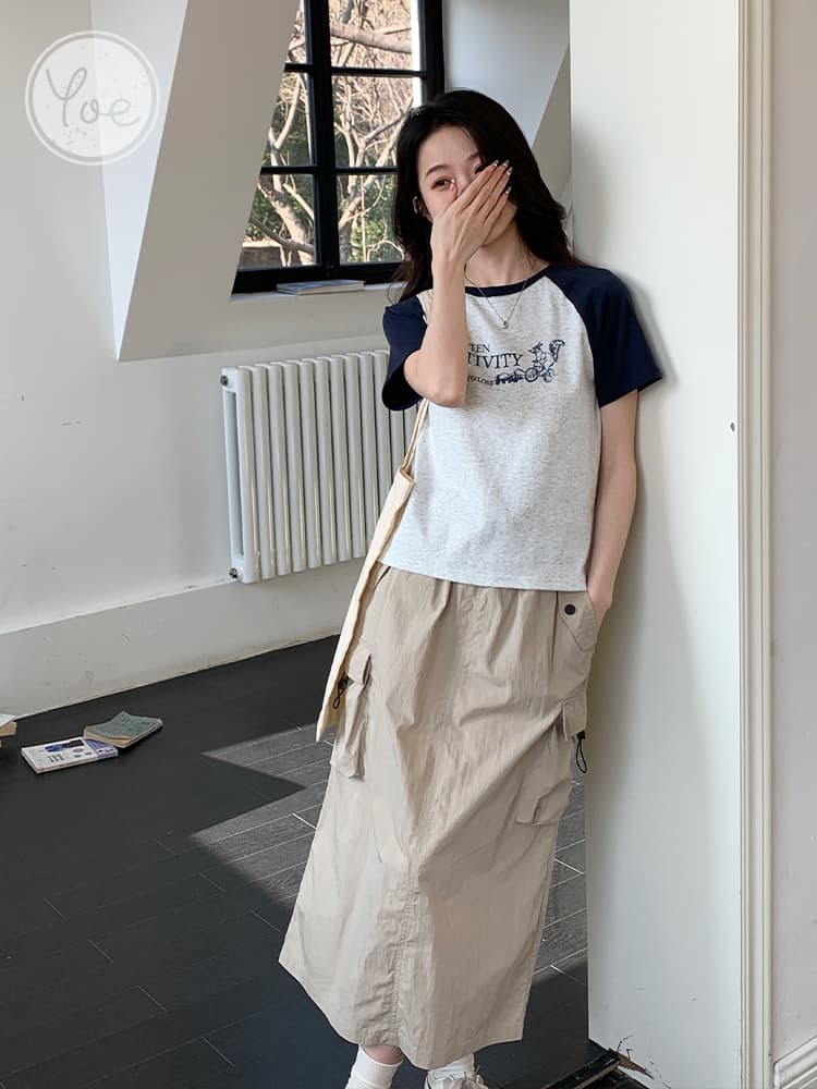 ネイビーコーデ ネイビーコーデ メッセージ入りラグラン半袖Tシャツ
