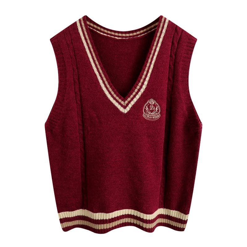 ネイビーコーデ 学生風レトロジレ制服風ニット