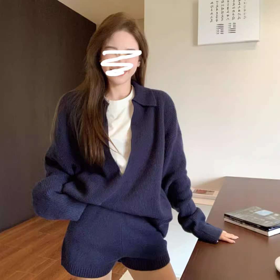 ネイビーコーデ ゆったりニットセットアップ 上下セット