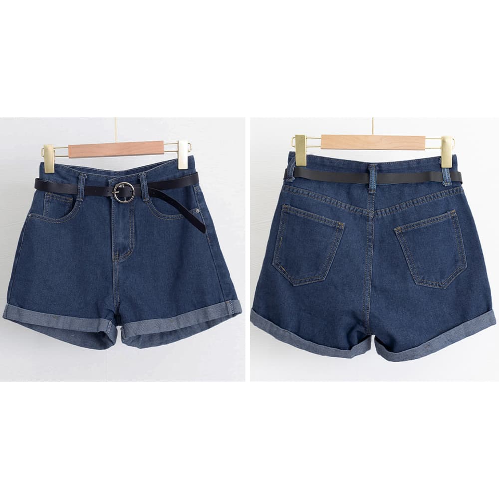ネイビーコーデ ハイウエストデニムショートパンツ【即日発送商品】