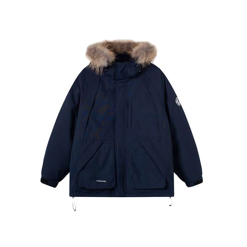 ネイビーコーデ もこもこファー付き 防寒ダウンコート