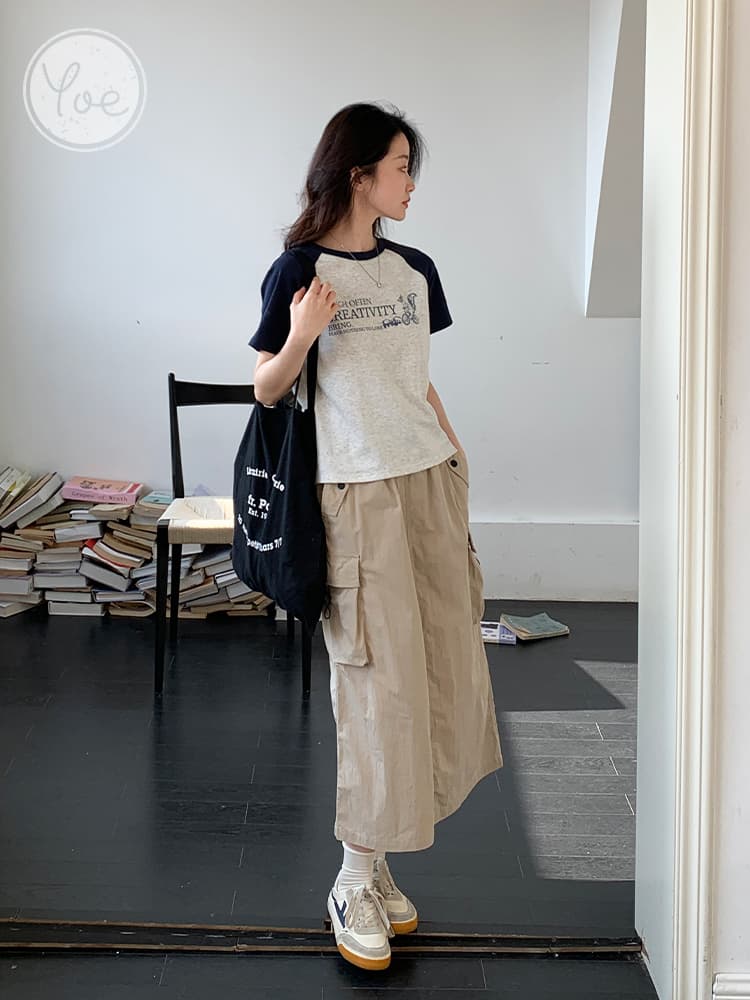 ネイビーコーデ ネイビーコーデ メッセージ入りラグラン半袖Tシャツ