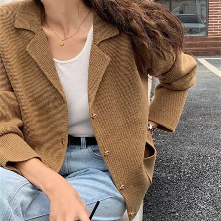 ネイビーコーデ レトロ風ニットアウター エレガントカーディガンコート