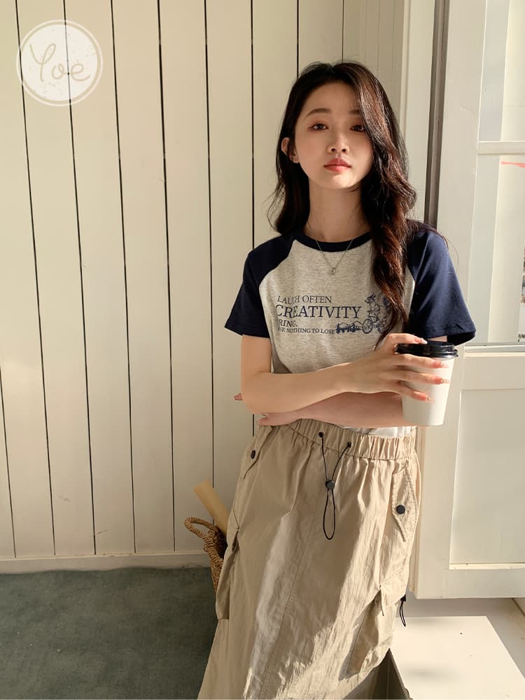 ネイビーコーデ ネイビーコーデ メッセージ入りラグラン半袖Tシャツ