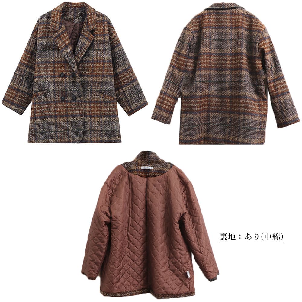 ネイビーコーデ ネイビー系チェック柄アウター レディース秋冬コート