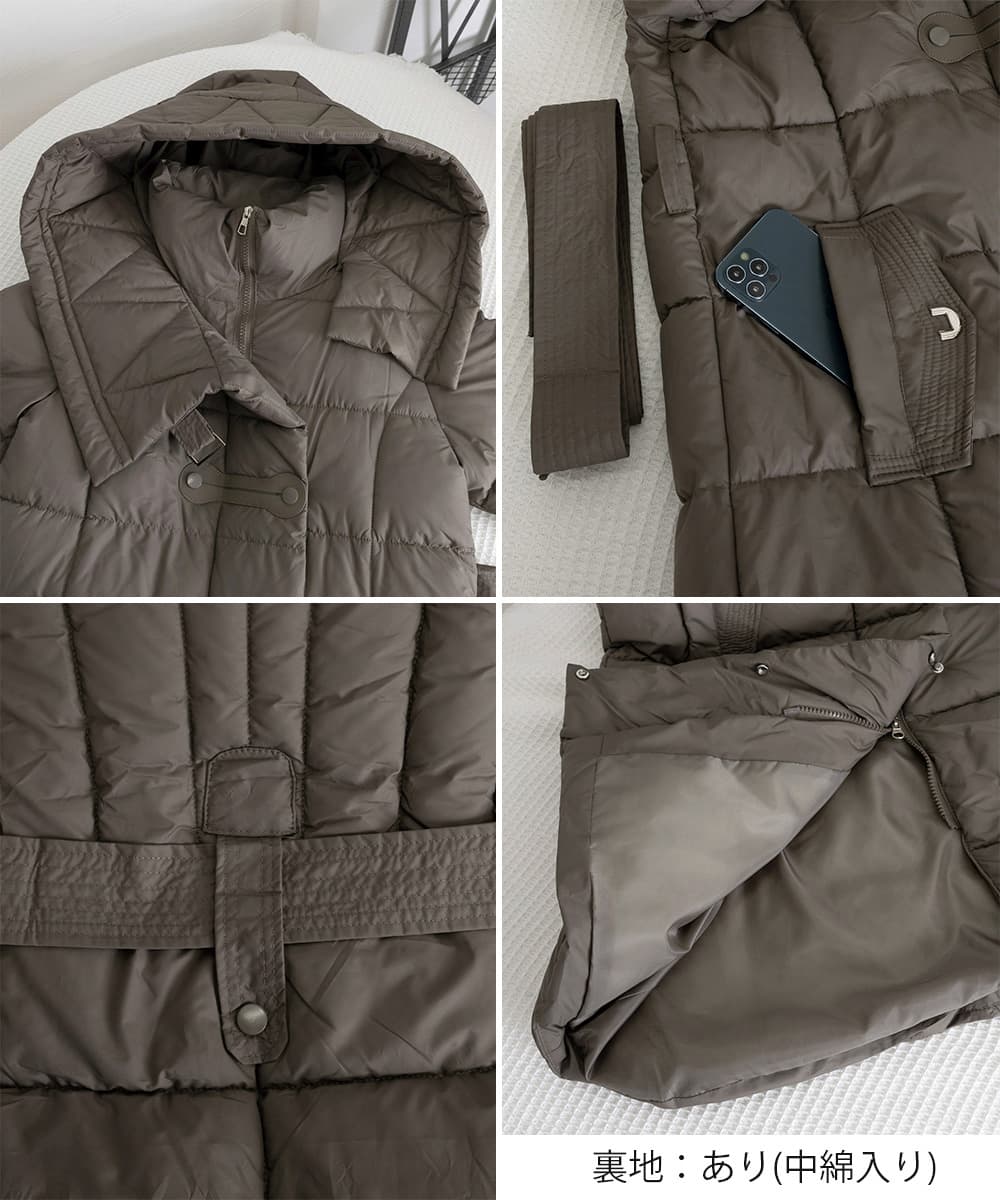 ネイビーコーデ フード付き中綿ロング丈防寒アウター