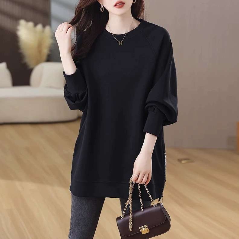 ネイビーコーデ サイドジップ ボリューム袖 トレーナー