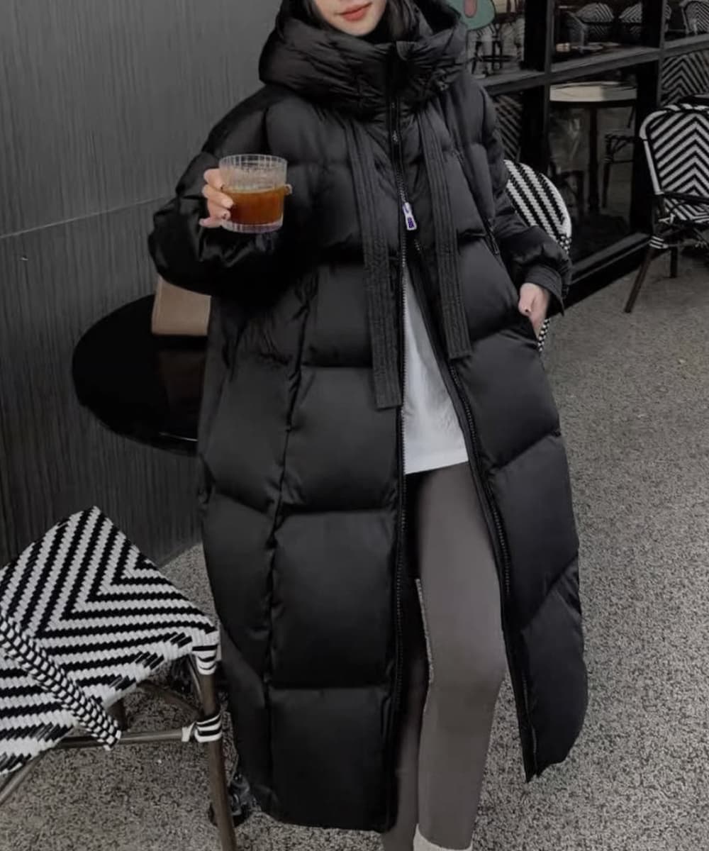 ネイビーコーデ フード付き中綿ロングコート レディース 冬アウター